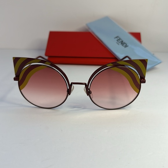 💯 - New Authentic Fendi FF 0215/s 00l9- X4 Burgundy Cat Eye Sunglasses - Picture 5 of 17
